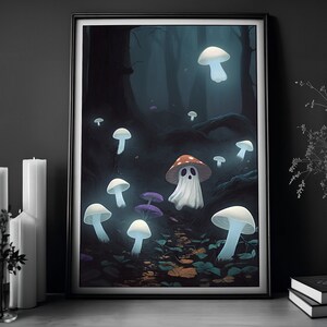 Creepy Cute Ghost & Mushroom Forest Poster, Ghost Wall Art, Ghost Lover ...