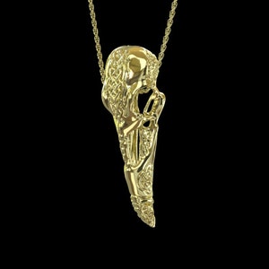Solid 14K Gold Celtic Crow / Raven Skull Charm, Bird Necklace Pendant, Birdwatcher Gift, Bird Lover Birthday Gift, Birdwatching Jewelry