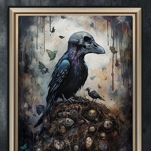 Spooky Raven Wall Art Poster Print, Crow Wall Art Print, Dark Art, Bird Lover Gift, Raven Decor, Crow Decor, Gothic, Creepy, Witchy, Grunge