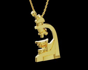 Solid 14K Gold Microscope Charm Pendant for Necklace, Science Teacher Gift, Scientist Jewelry, Microscopy, Biology, Chemistry, Biochemistry