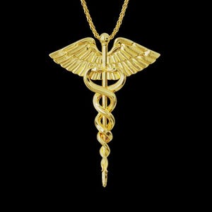 Solid 14K Gold Caduceus Medical Symbol Charm Pendant For Necklace, Medical Student Jewelry Gift, Future Doctor, Medicine, Healthcare