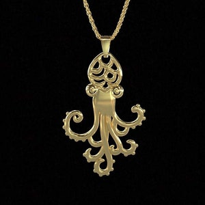 Solid 14K Gold Ornamental Octopus Charm Pendant, Elegant Jewelry Gift for Necklace or Bracelet, Marine Animal, Cephalopod, Nautical, Fishing