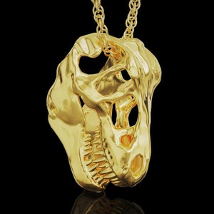Solid 14K Gold T-rex Skull Charm Pendant for Necklace | T-rex Dinosaur Lover Jewelry | Paleontologist T-rex Fossil Gift | Jurassic Art
