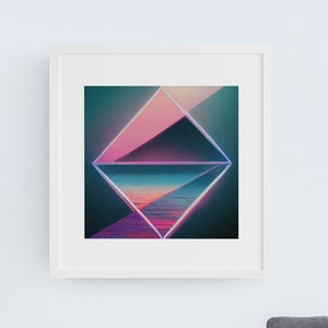 Geometrische diamant digitale print, afdrukbare kunst aan de muur, jaren 80 retro-esthetiek, moderne kunst, futuristisch decor, kleurrijke kunst aan de muur, home decor