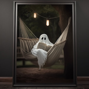 Pôster de fantasma relaxante, impressão de fantasma assustador, arte de parede de fantasma, decoração de casa de fantasma, pintura de fantasma assustador, presente para amante de livros, uma história de fantasma