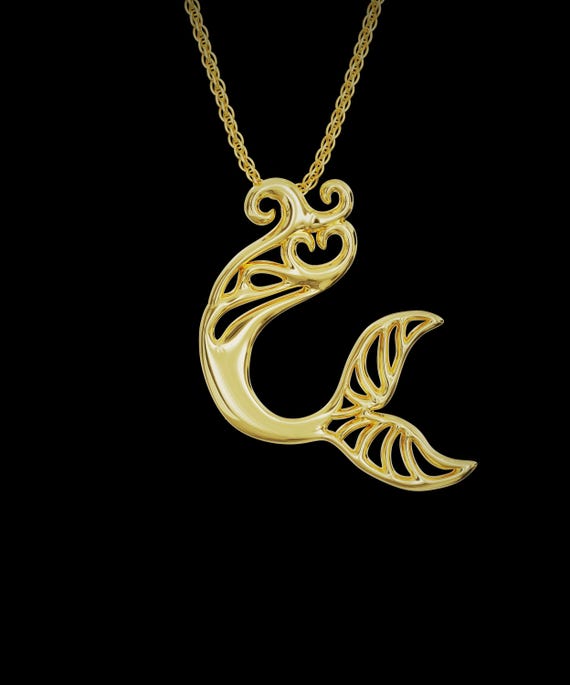 Nautical Jewelry Mermaid Necklace Gold Solid 14K Gold Mermaid Tail