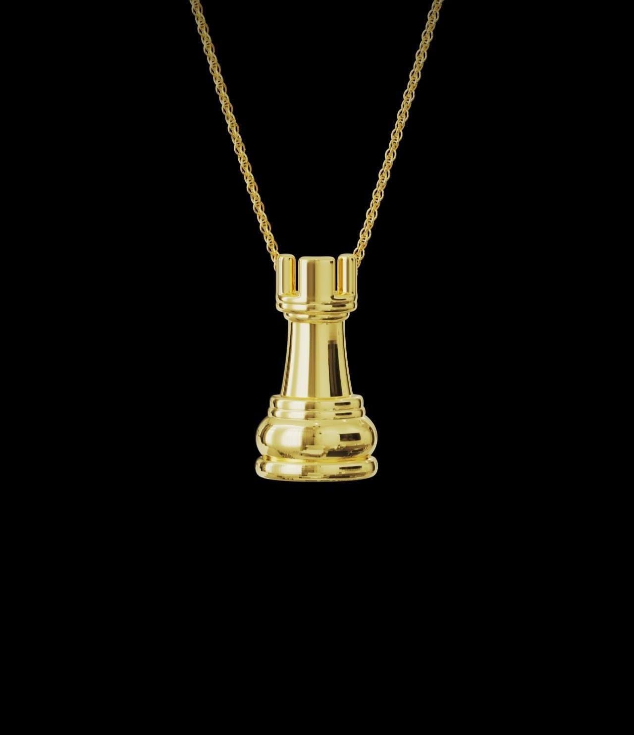 Solid 14K Rook Chess Piece Charm Pendant for Necklace, Chess Player Jewelry Gift, Chess Game Grandmaster, Checkmate, USCF