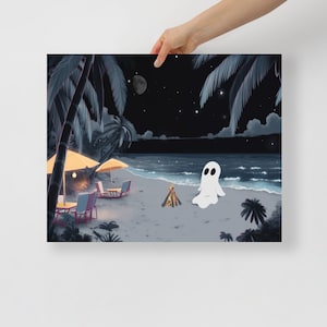 Cute Beach Ghost Poster Creepy Cute Ghost Print Ghost Wall Art Ghost 