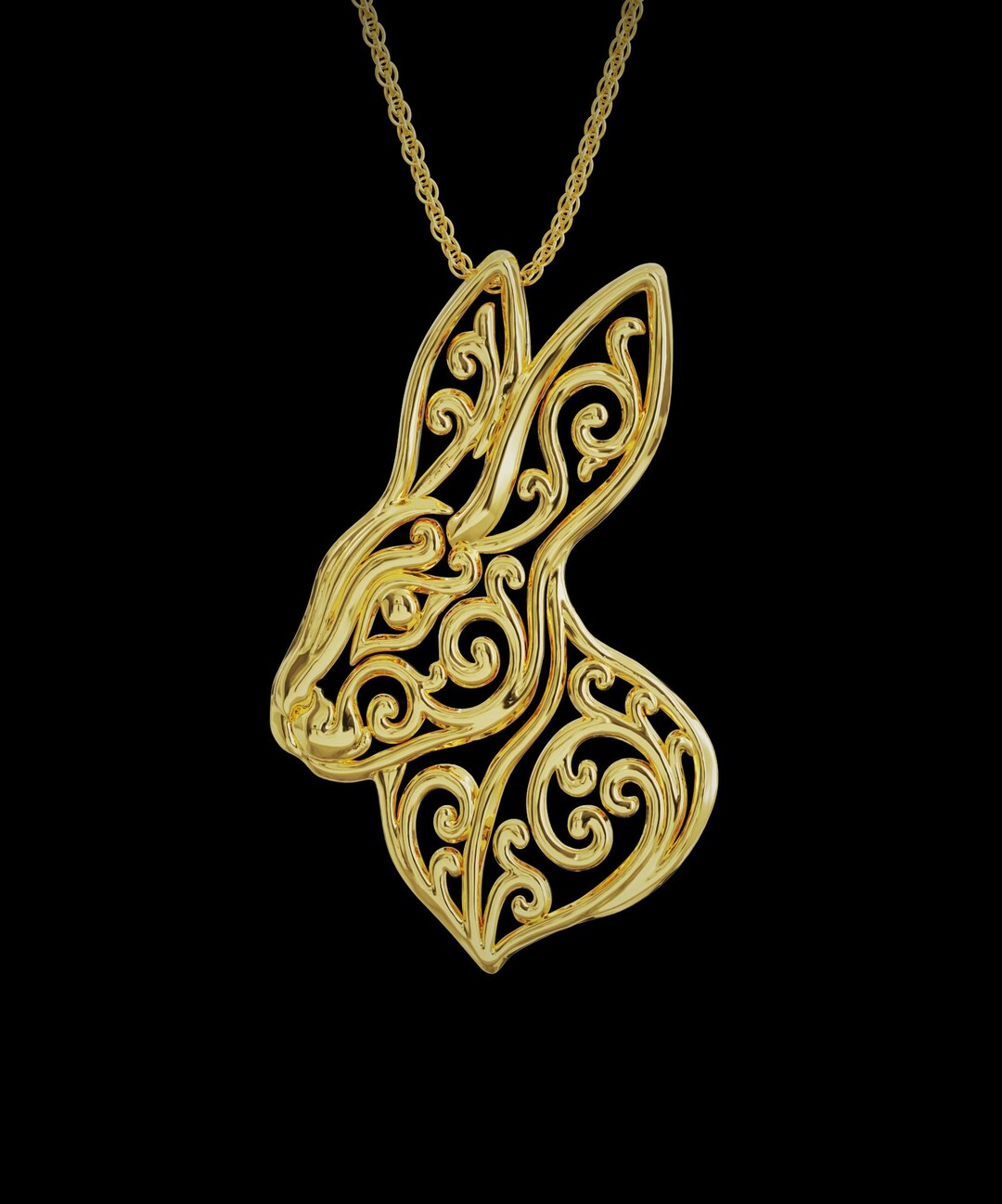 Solid 14K Gold Filigree Rabbit Charm, Rabbit Lover Pendant for Necklace ...
