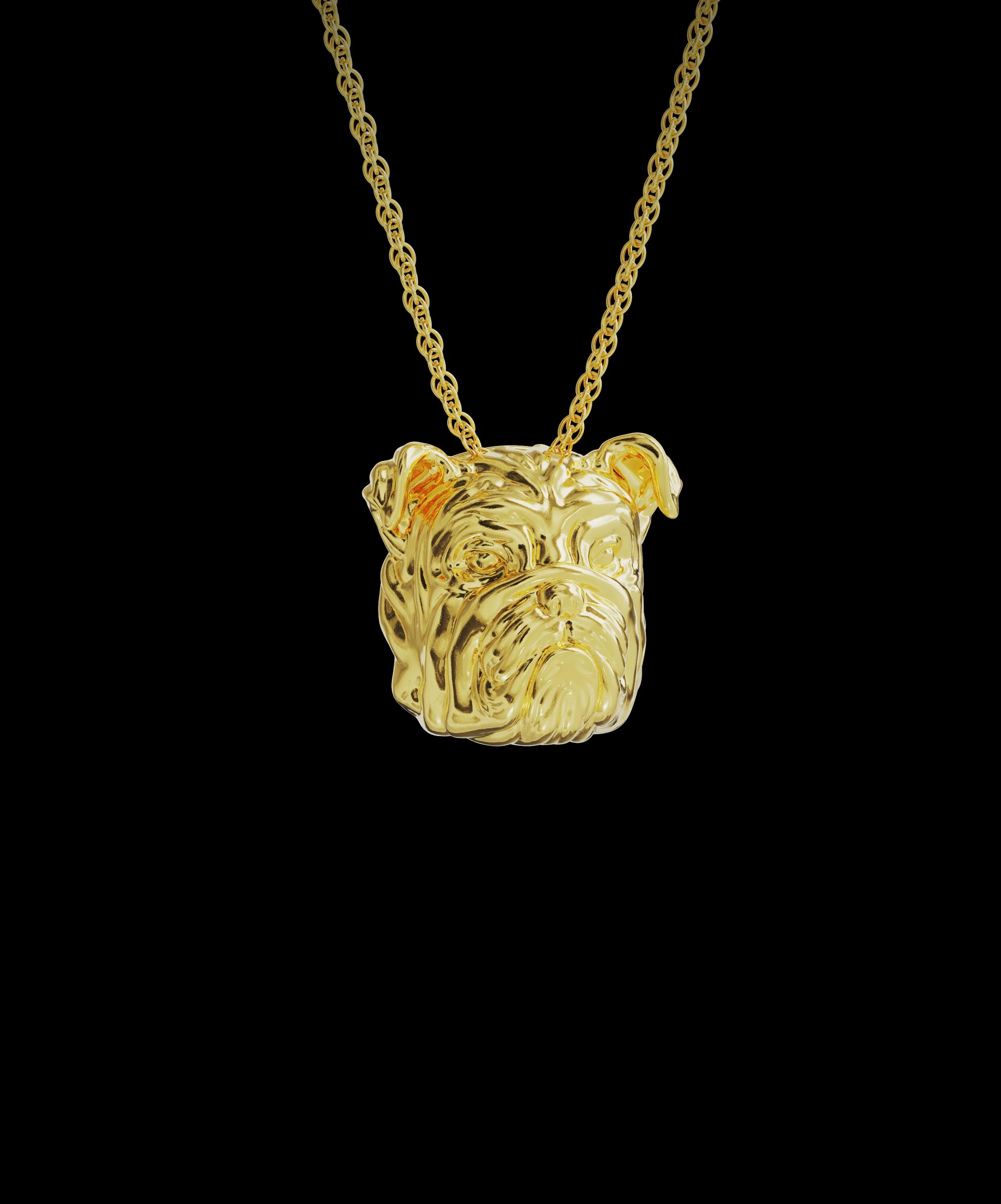 Solid 14K Gold English Bulldog Charm, Bulldog Pendant for Necklace