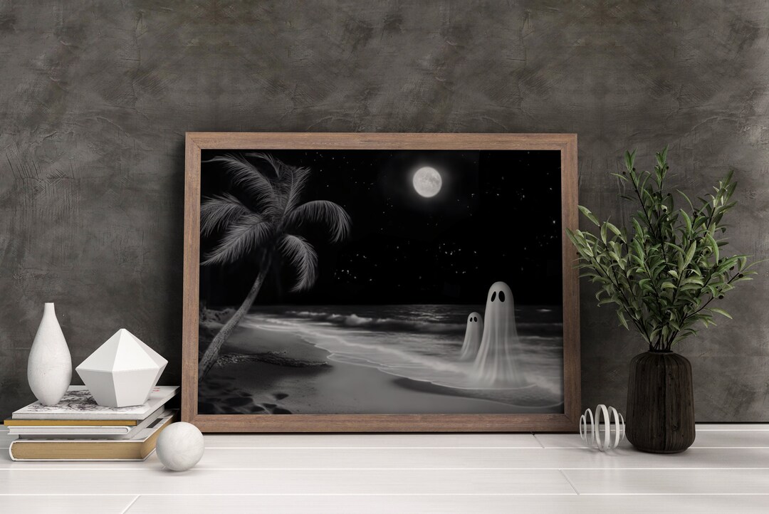 Spooky Beach Ghosts Poster Creepy Cute Ghost Print Ghost Wall Art 