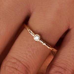 Minimalist 14K Gold Diamond Ring: Dainty Bezel Solitaire for Women