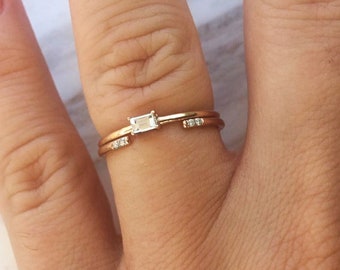 14k Gold Diamond Open Wedding Ring, Diamond Wedding Band, Women Stacking Ring, Thin Gold Guard Ring, Minimalist Gold Cuff Ring, Simple Ring