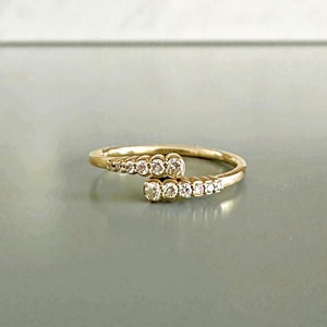 Diamond Spiral Ring - 14K Gold Cross Over Ring - Diamond Wedding Band - Bypass Ring - Diamond Stacking Ring - Solid Gold Wrap Ring for Women