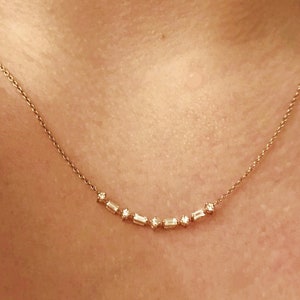 14k Solid Gold Baguette Diamond Curved Bridal Necklace