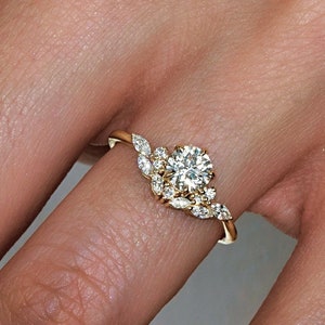 Anello vintage con diamanti a grappolo Marquise: anello di fidanzamento in oro 14k