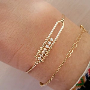 Diamond Bangle 14k- Bezel Set Diamond Bracelet Solid Gold- Natural Diamond Bangle for Women- Stackable Layering Diamond Bangle Bracelet