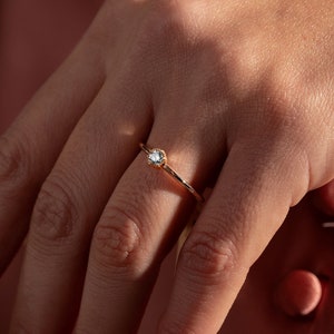 14k Diamond Hexagon Ring | Minimalist Bee Engagement Ring | Solid Gold Solitaire Ring | Dainty Diamond Honeycomb Ring for Women | Christmas