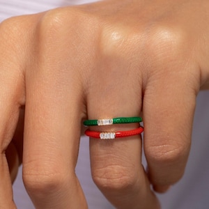 14k Gold Baguette Diamond Ring: Colorful Enamel Stackable Band