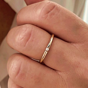 Diamond Wedding Band Ring, 14k Solid Gold Bridal Ring, Dainty Stacking Ring, Tiny Diamond Womens Band, Thin Gold Diamond Engagement Ring