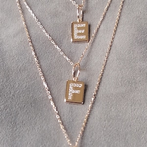 Solid Gold Diamond Initial Necklace: Dainty Alphabet Pendant
