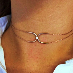 Diamond Choker Necklace, 14k Gold Bridal Necklace, Rose Gold Wedding Necklace, Minimalist Diamond Necklace, Layering Necklace, Gold Choker