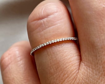 Diamond Eternity Ring 14k Gold, Tiny Diamond Micro Pave Setting Eternity Wedding Band, Delicate Stackable Diamond Gold Ring, Christmas Gift