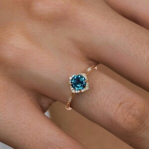 Vintage Filigree London Blue Topaz Engagement Ring: 14k Gold Diamond Promise Ring