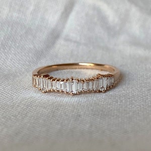 Minimalist Baguette Wedding Band, 14k Gold Half Eternity Baguette Diamond Band, Diamond Wedding Band, Womens Gift