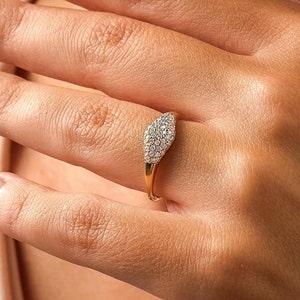 14k Gold Pave Diamond Dome Ring: Chunky Signet Style
