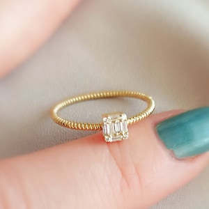 Baguette Diamond Solitaire Ring: 14k Gold Wedding Ring