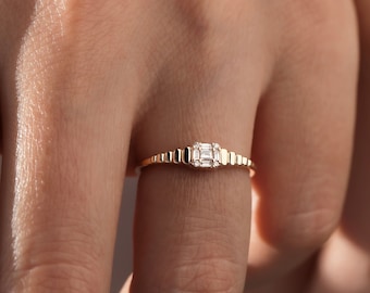 14k Gold Baguette Diamond Ring: Unique Bridal Engagement Ring