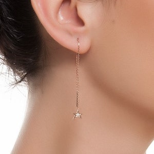 Diamond Star Threader Earring: Rose Gold Chain, Dainty Gift