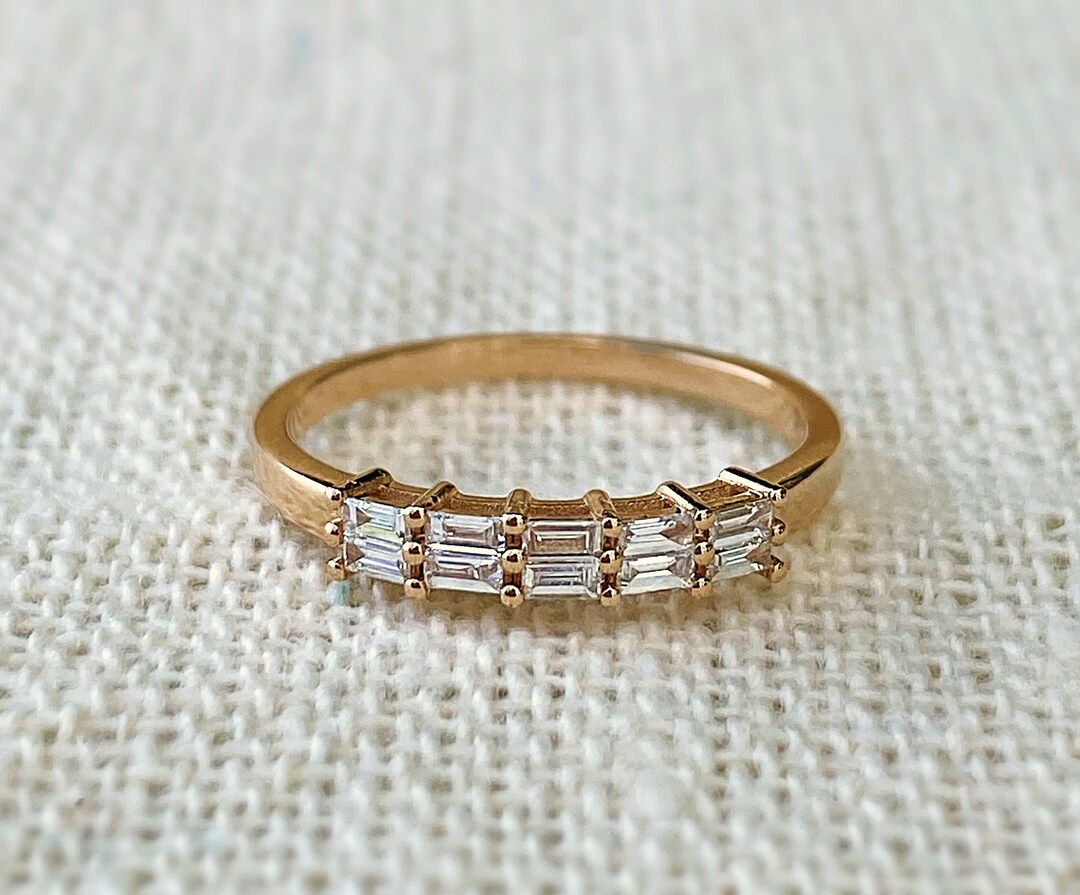14K Gold Baguette Diamond Ring: Half Eternity Wedding Band - Etsy