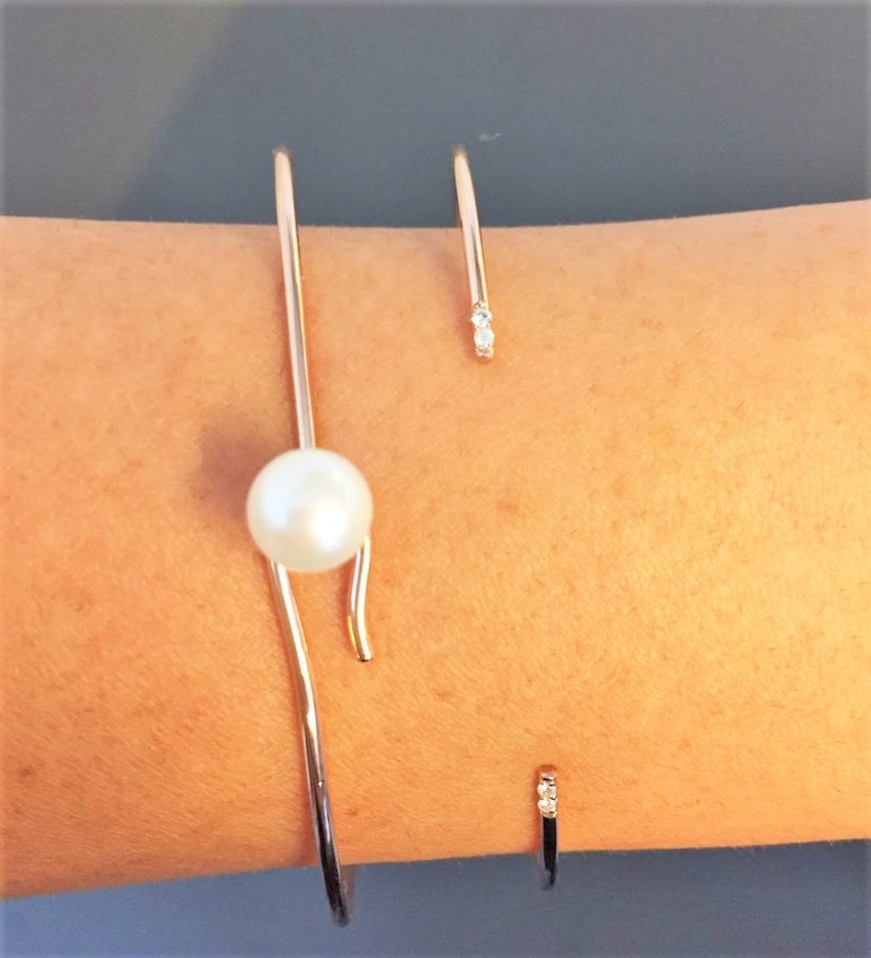 Pearl Bangle Bracelet Rose Gold Bracelet Gold Bracelet Etsy