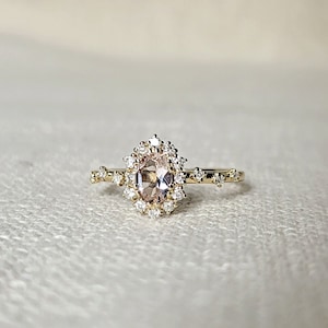 Vintage Morganite and Diamond Engagement Ring, Oval Morganite Bridal Ring Rose Gold, Solid Gold Diamond Halo Ring, Morganite Promise Ring image 9