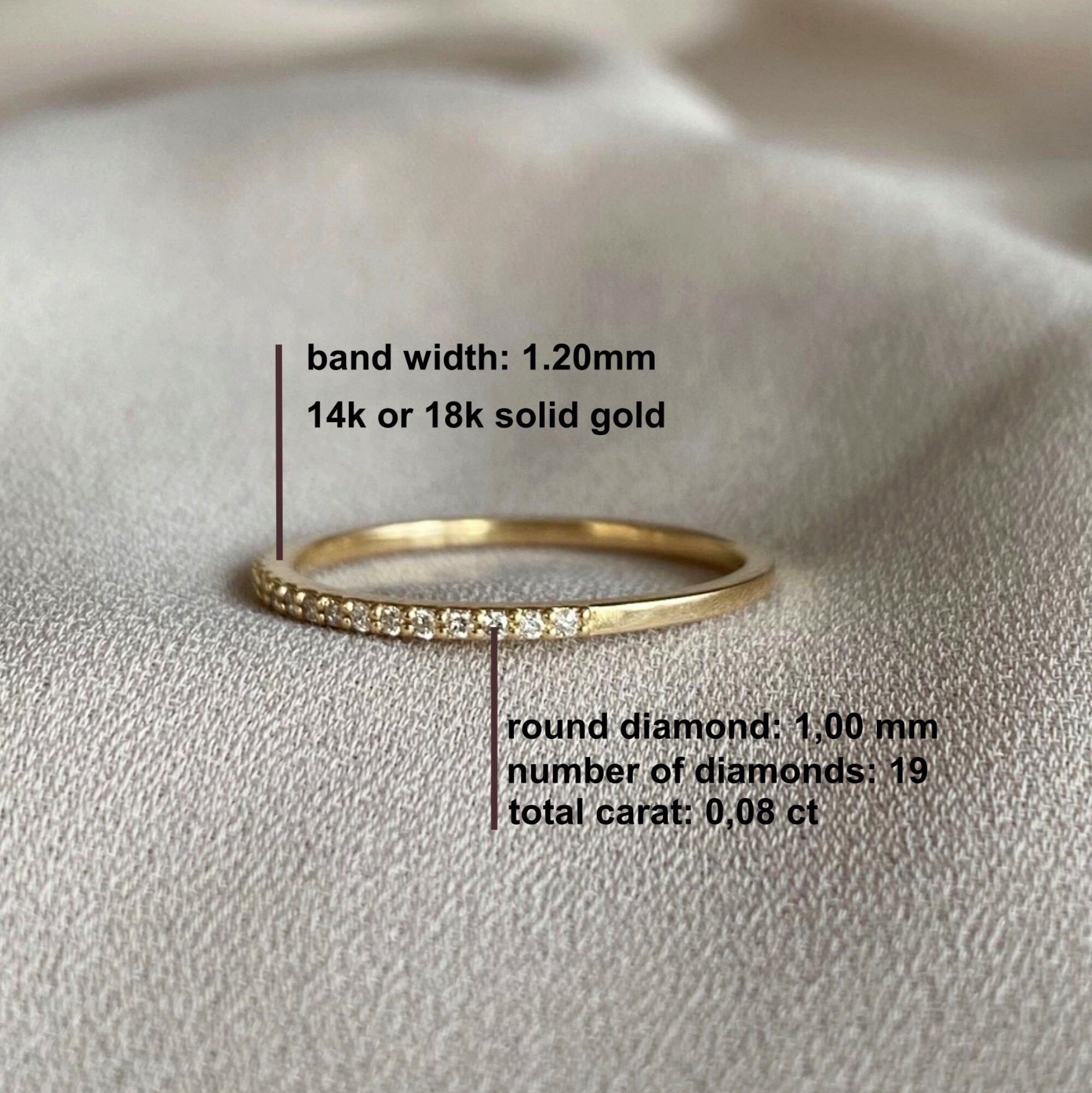 Solid Gold Diamond Half Eternity Ring: Dainty Stackable Wedding Band - Etsy