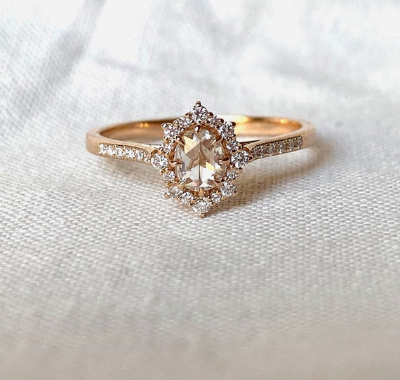 14K Gold Rose Cut Diamond Ring Oval Engagement Ring Dainty | Etsy