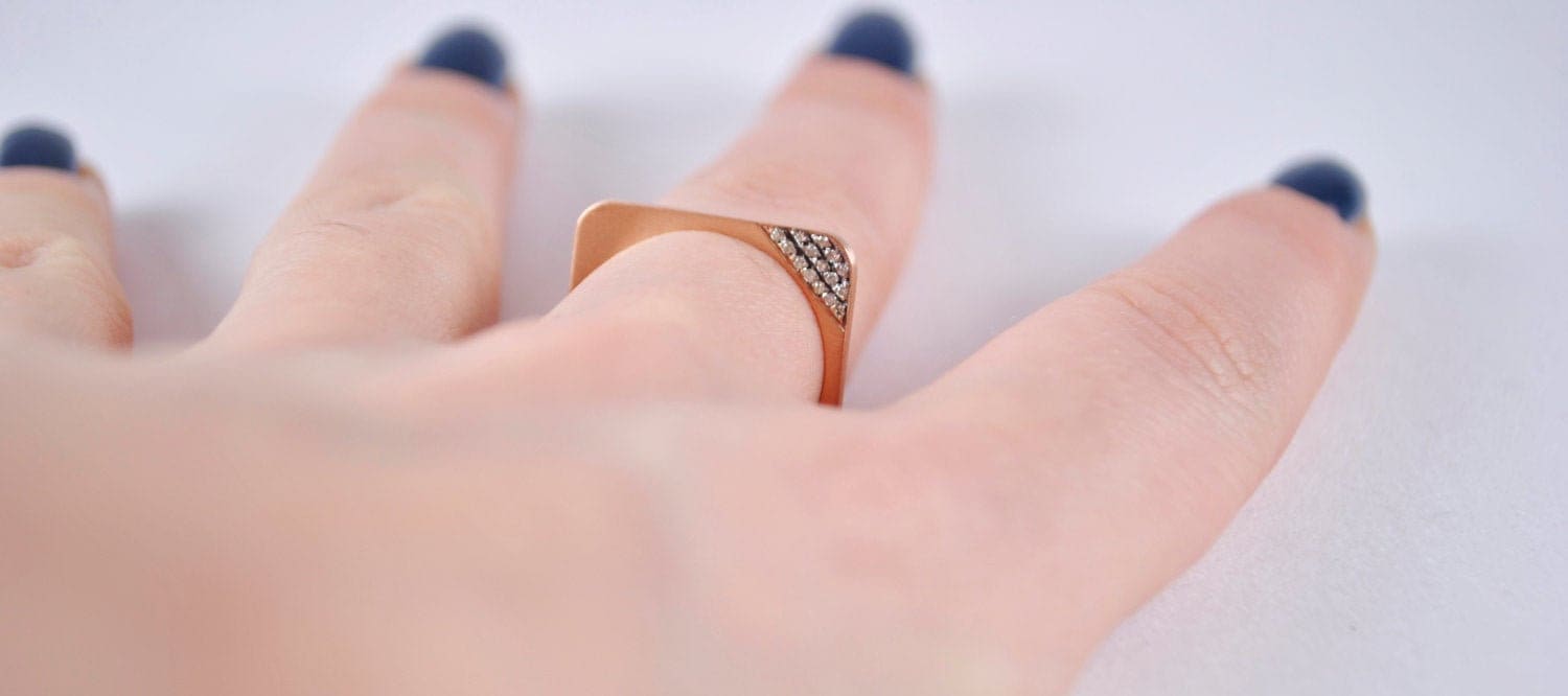 Corner Ring Diamond Ring Silver Ring Rose Gold Plated Ring Etsy