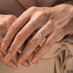 Vintage Morganite and Diamond Engagement Ring, Oval Morganite Bridal Ring Rose Gold, Solid Gold Diamond Halo Ring, Morganite Promise Ring image 7