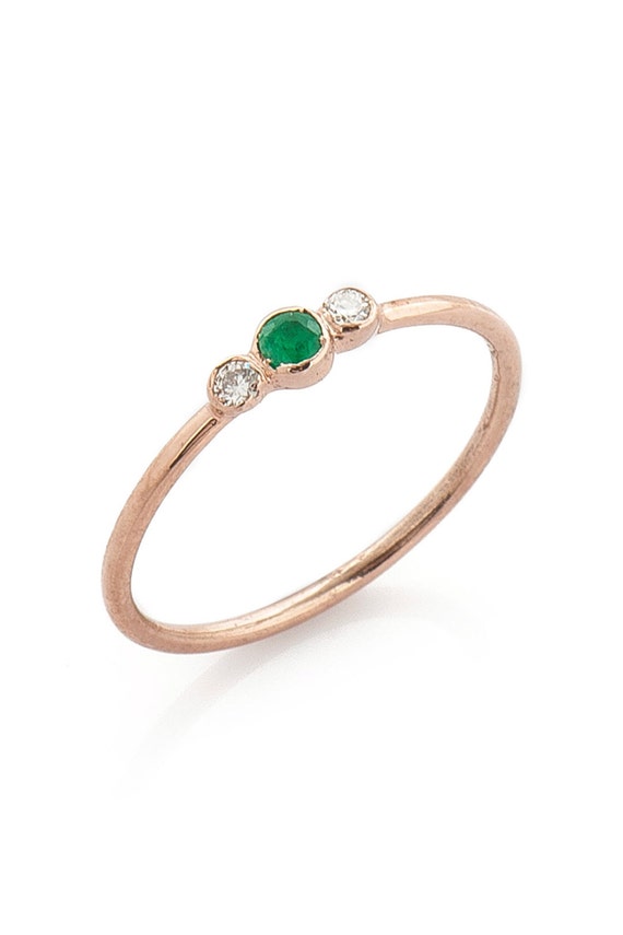 Trio Ring Midi Ring Tiny Ring Emerald Ring Diamond | Etsy