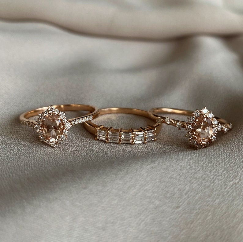 Vintage Morganite and Diamond Engagement Ring, Oval Morganite Bridal Ring Rose Gold, Solid Gold Diamond Halo Ring, Morganite Promise Ring image 4