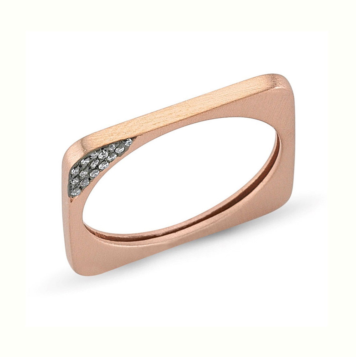 Corner Ring Diamond Ring Silver Ring Rose Gold Plated Ring Etsy