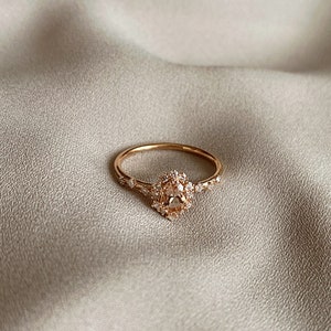 Vintage Morganite and Diamond Engagement Ring, Oval Morganite Bridal Ring Rose Gold, Solid Gold Diamond Halo Ring, Morganite Promise Ring image 6