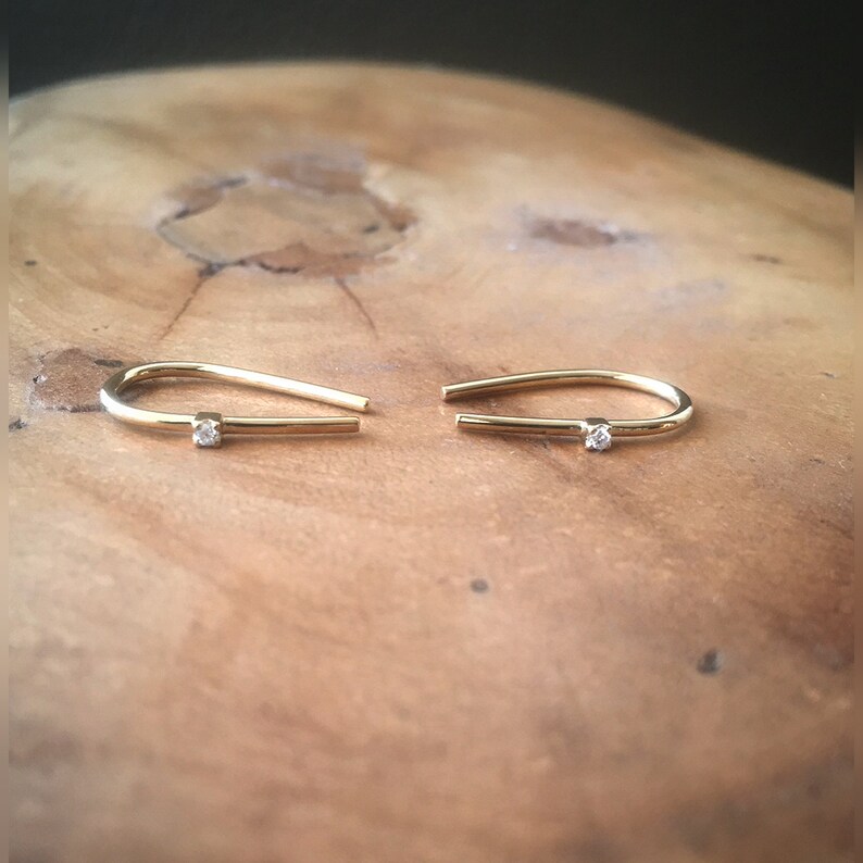 Gold Diamond Arc Earring Dainty Horseshoe Earring Minimalist Etsy