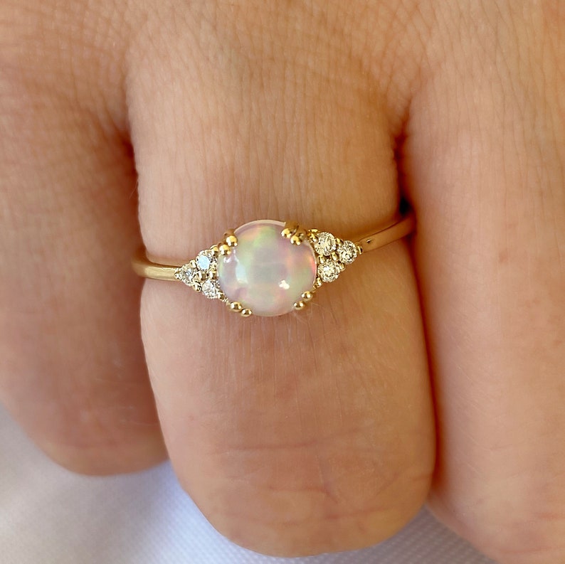 Opal Diamond Wedding Engagement Ring 14k Solid Gold Natural - Etsy