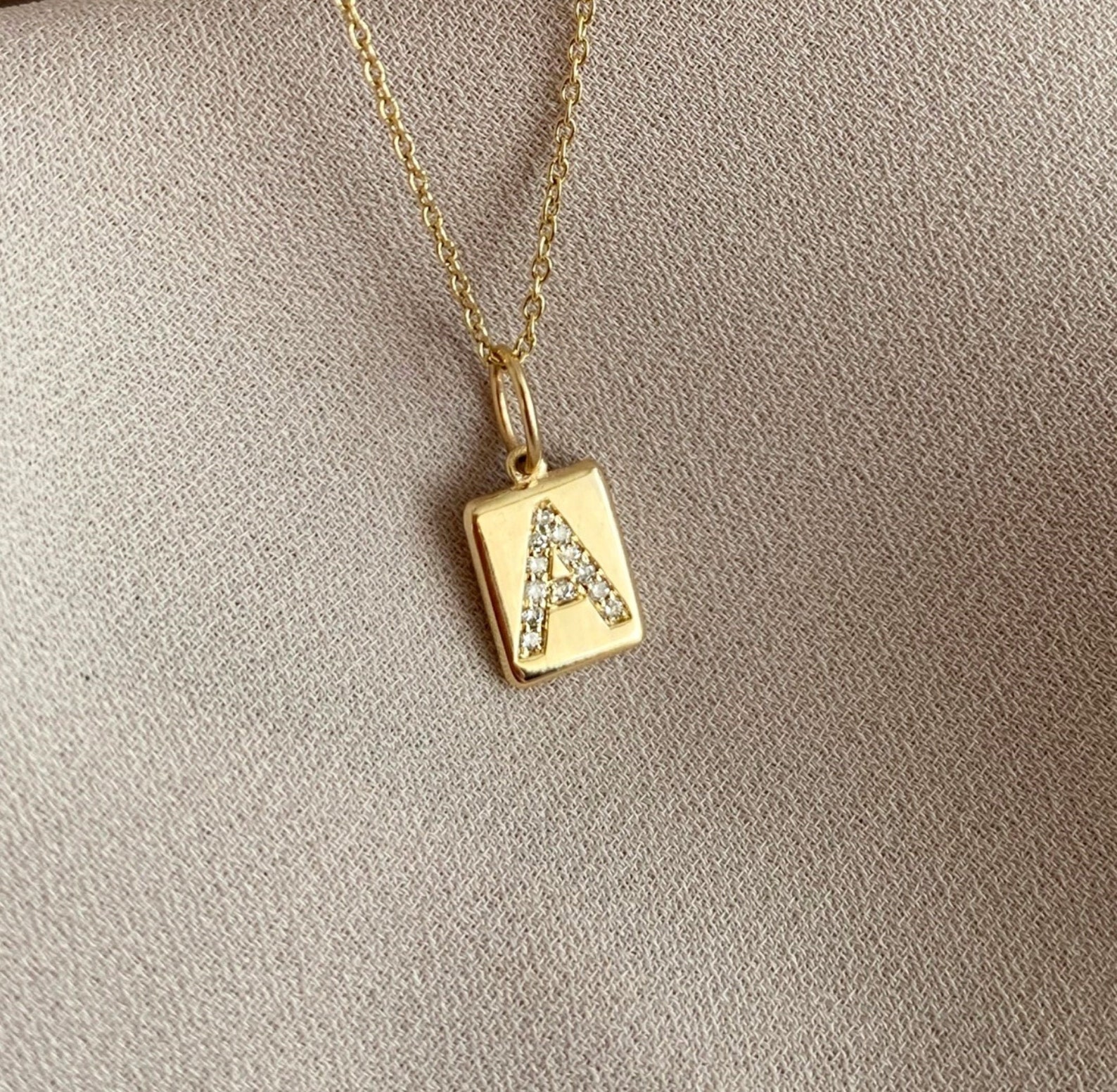 Solid Gold Diamond Initial Necklace Genuine Diamond Letter Etsy