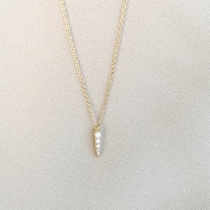 Diamond Spike Pendant Necklace in 14k Gold, Tiny Vertical Triangle Bar Pendant, Minimalist Gold Stick with Diamond, Solid Gold Arrow Pendant image 4