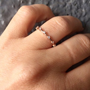 Diamond Wedding Band 14K Gold- Half Eternity Distance Band- Petite Diamond Stacking Ring - Minimalist Anniversary Band- Dainty Diamond Ring
