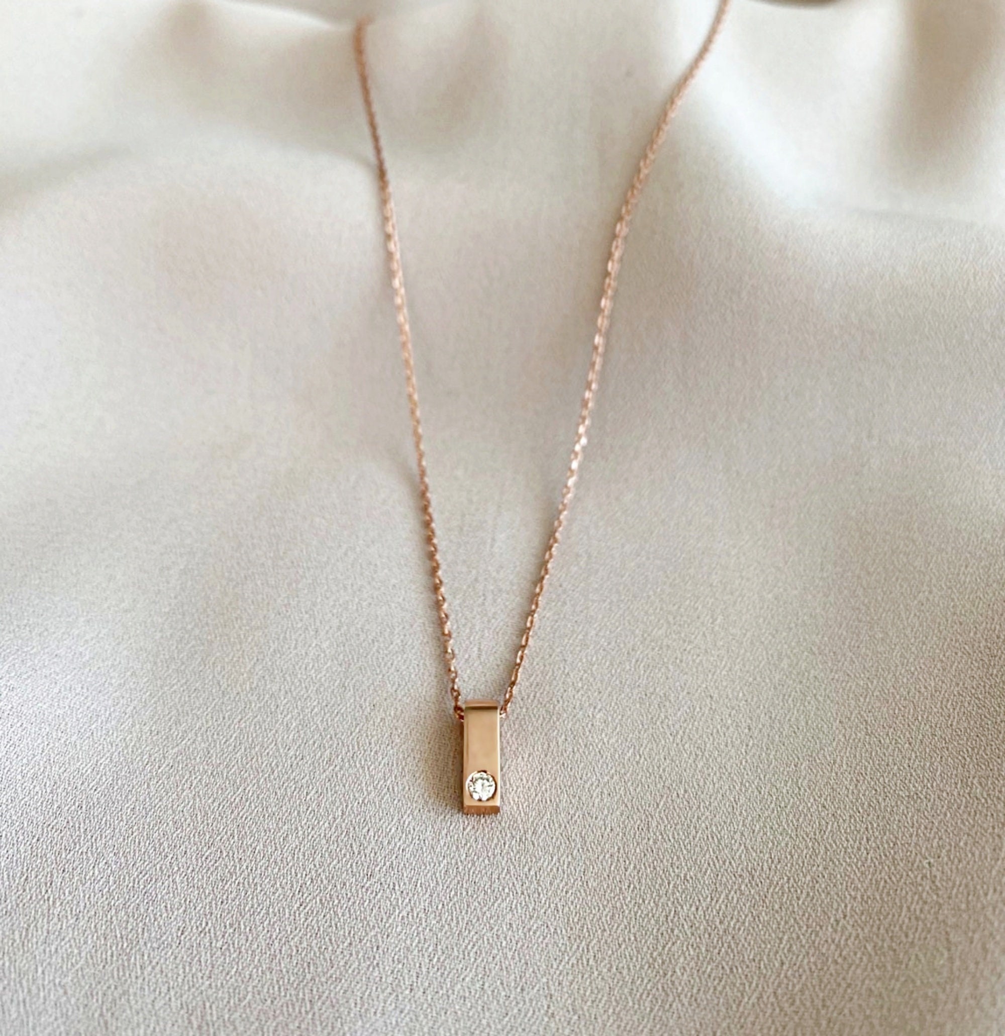 Gold Bar With Diamond Necklace Simple 